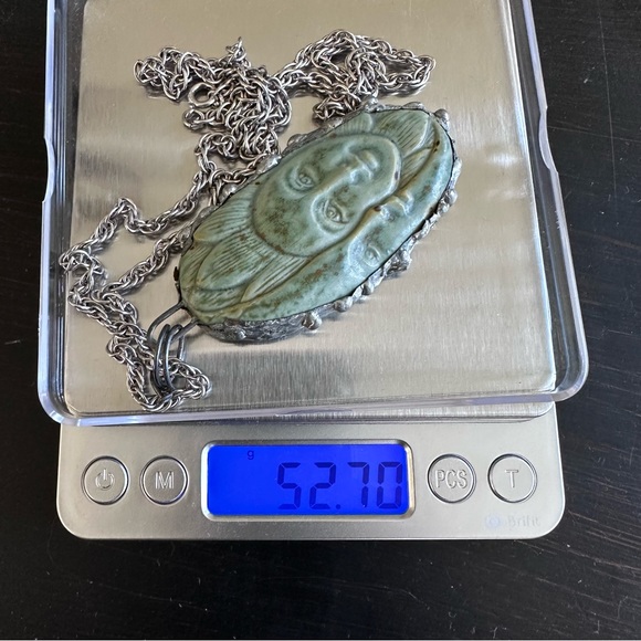 Sun and Moon Face Polymer Pendant Sterling Silver Necklace - Picture 14 of 16